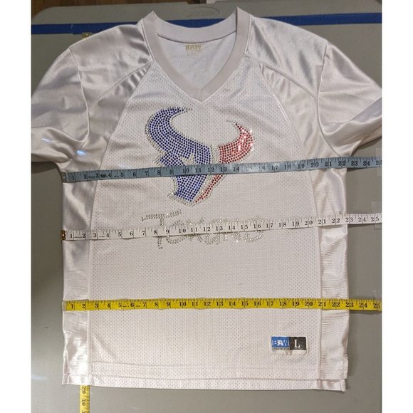 BAW Athletic Wear short sleeve TEXANS sequins Womens‎ Fan WATT 99 Jersey Top L - Picture 8 of 11